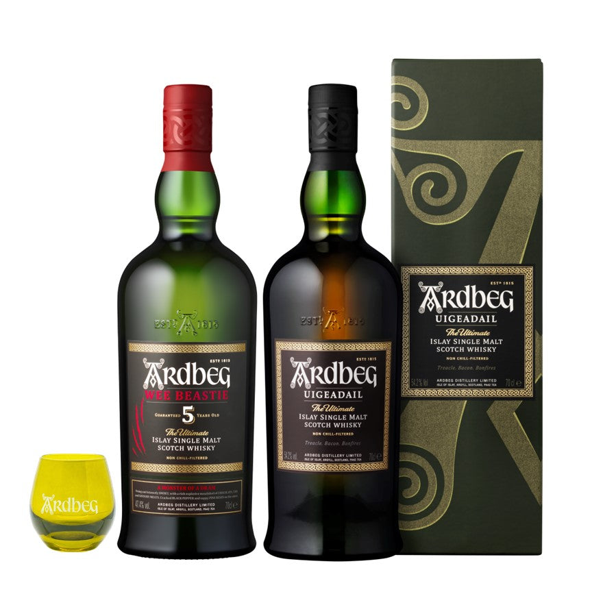 New Ardbeggians Must-Have Set - Wee Beastie & Uigeadail with a Shortie Glass